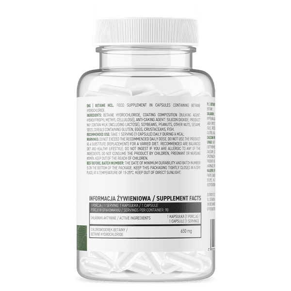 Betaine HCL 650mg - Vegan - 60 Capsules - OstroVit